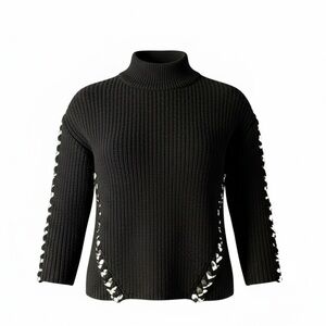 Tabala rasa Sousi Tie Sweater wool mock neck black ribbed braided M thick‎ knit